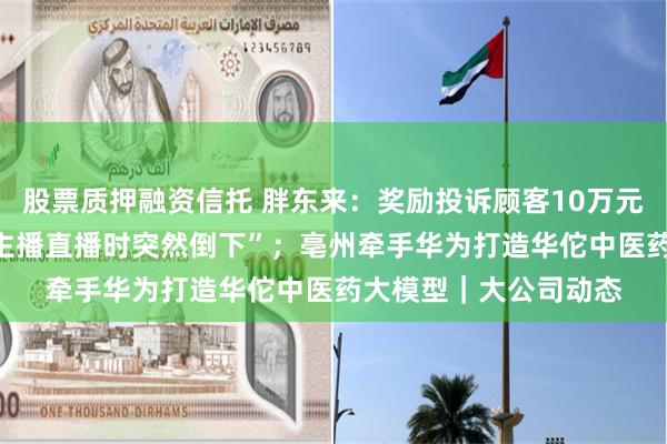 股票质押融资信托 胖东来：奖励投诉顾客10万元；钟薛高CEO回应“主播直播时突然倒下”；亳州牵手华为打造华佗中医药大模型｜大公司动态